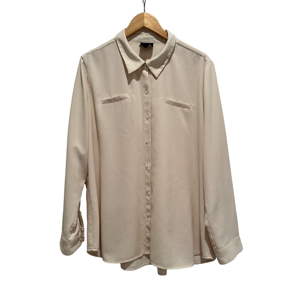 Alex‎ Marie Cream Striped Button Front Blouse Top XXL Workwear Office Oversized
